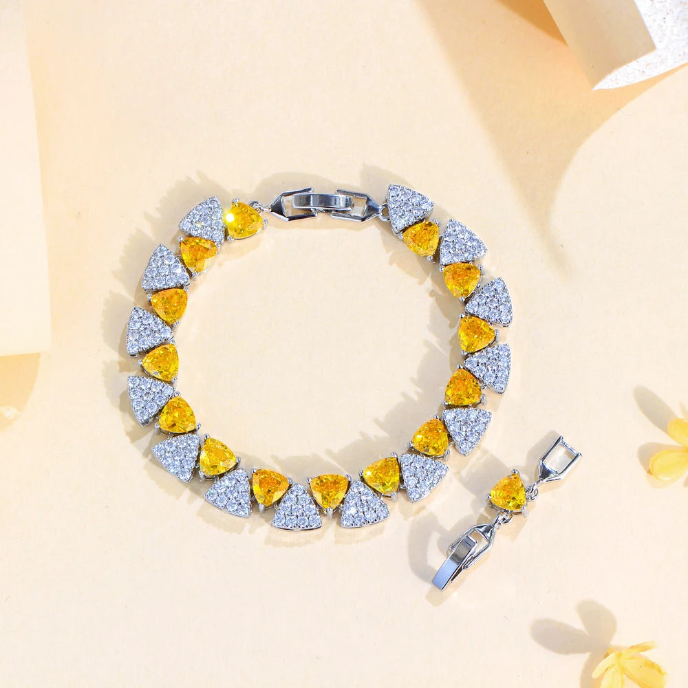 S&S CZ Trillion Cut Tennis Bracelet – Silver Plated – 5 Colours – Collection