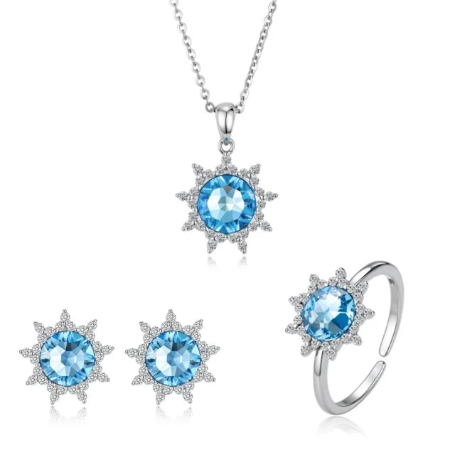 ArtistA 925 Sterling Silver Classic Sun Flower Gift Party Wedding Pendant Necklace Earrings Ring Women Fashion Accessories