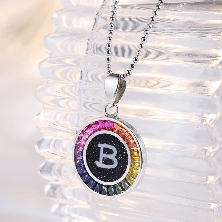 Gemfiori New Arrived A-Z 26 Letters Pendant 925 Sterling Silver Initial Letter Coin Necklace