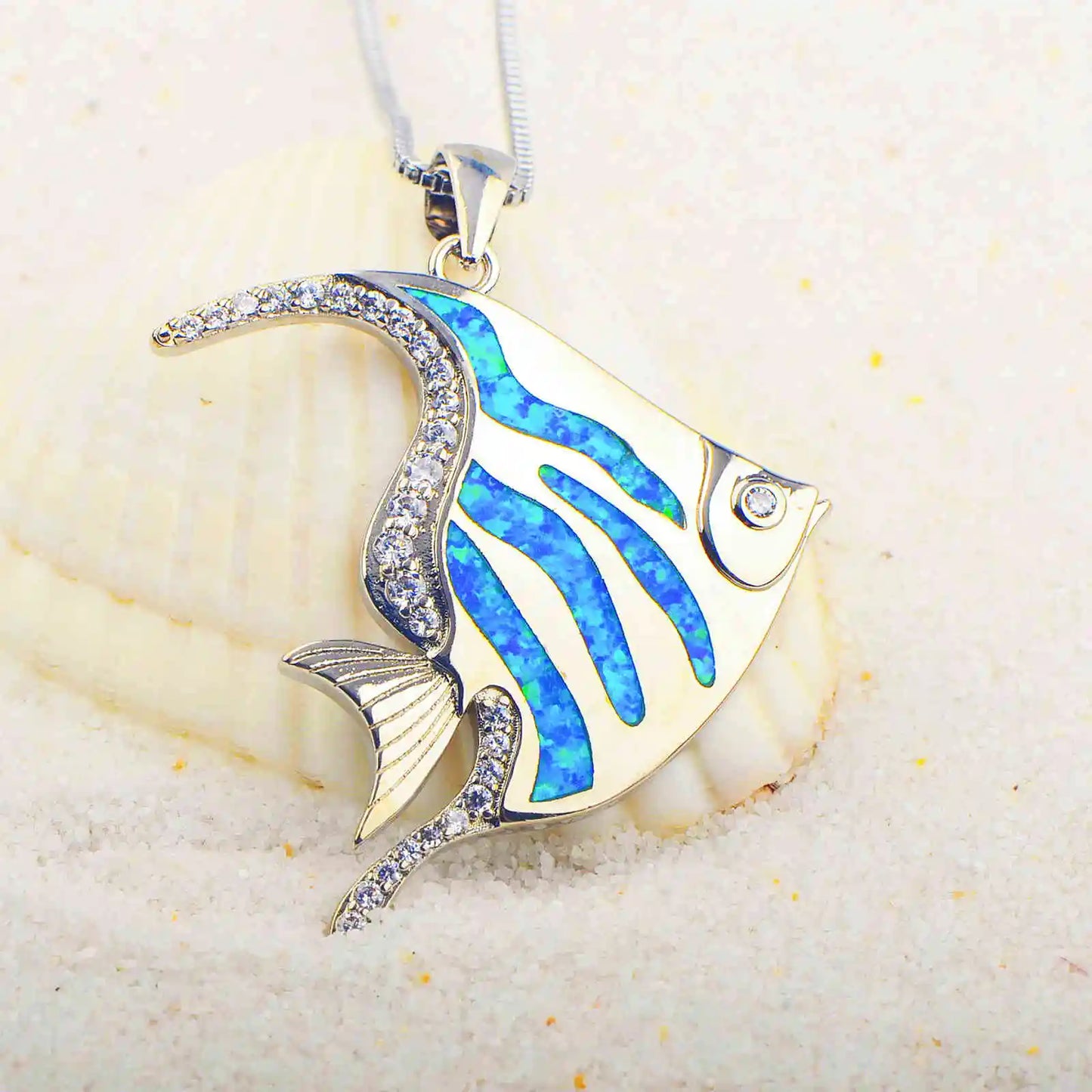 Ocean Vibe Opal Fish Necklace Silver Plated  Casual Daily Fashion Jewelry for Women