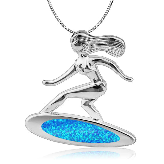 Aobao Surfboard Girl Necklace, Wakeboarding Pendant Wholesale Opal Necklace