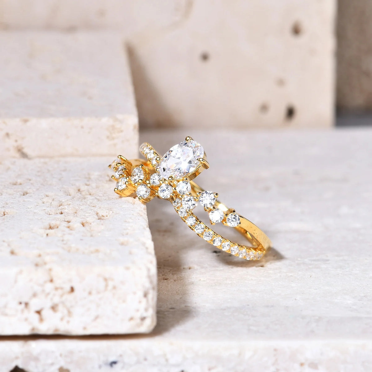 Gemfiori Abiding Yellow Rose Gold Plated White & Black Cubic Zirconia 925 Sterling Silver Lab Grown Pink Sapphire Jewelry Ring