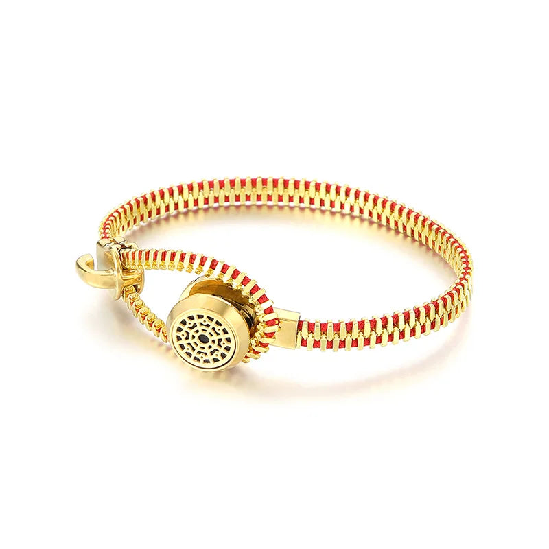REBEL Unisex Creative Gold/Silver Stainless Steel&Jade Thread Zipper Bracelet