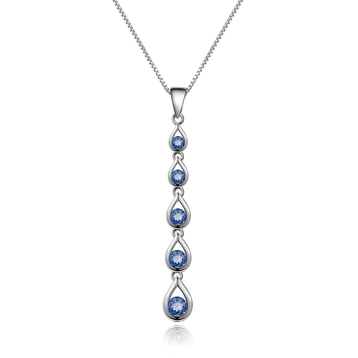 ArtistA C1028 Abiding Classic Fashion Five Natural Mystic Blue Quartz 925 Silver Long Statement Pendants Chain Necklace
