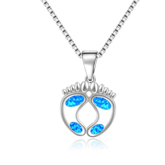 New Arrival Blue Opal Footprint Necklace - Dainty Beach-Inspired Pendant for Women Sweater Chain