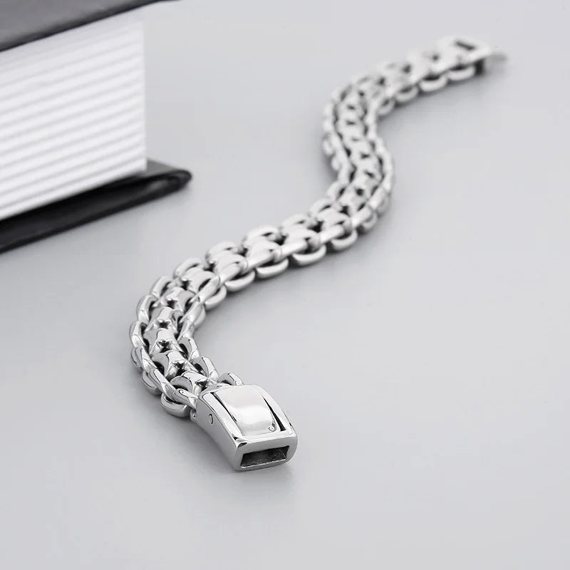 KALEN 220mm Men Casual Stainless Steel Double Chain Links Bracelet