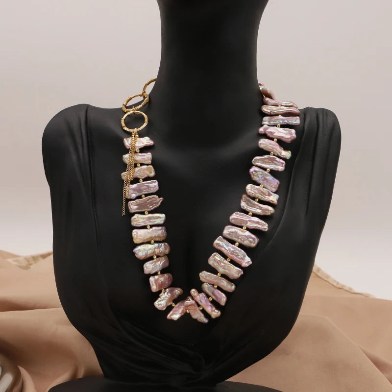 Natural Freshwater Baroque Purple Pearl Necklace Brass 18k Gold Plated Handmade Charm Necklace for Friends Party Gift Jewelry
