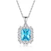 925 Sterling Silver Classic Square Blue Zircon Pendant Necklace | Luxury Blue Stone Clavicle Chain Birthday Gift for Women