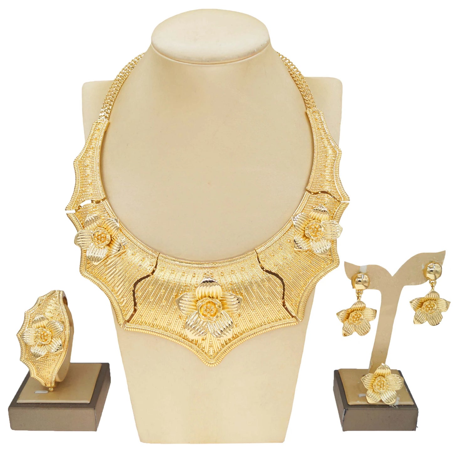 Zhuerrui New Italian Gold-Plated Jewelry Set Dubai Heavy Industries Floral Elements Styling Atmospheric Party AccessoriesH00762