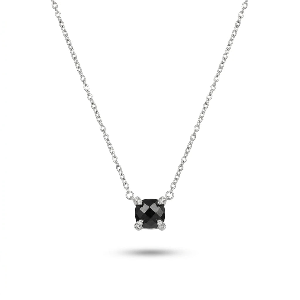 Gemfiori DY High-Quality Silver-Plated 8mm Four-Prong Diamond Necklace. Gold-Plated 8mm Colored Gemstone Necklace. Jewelry.