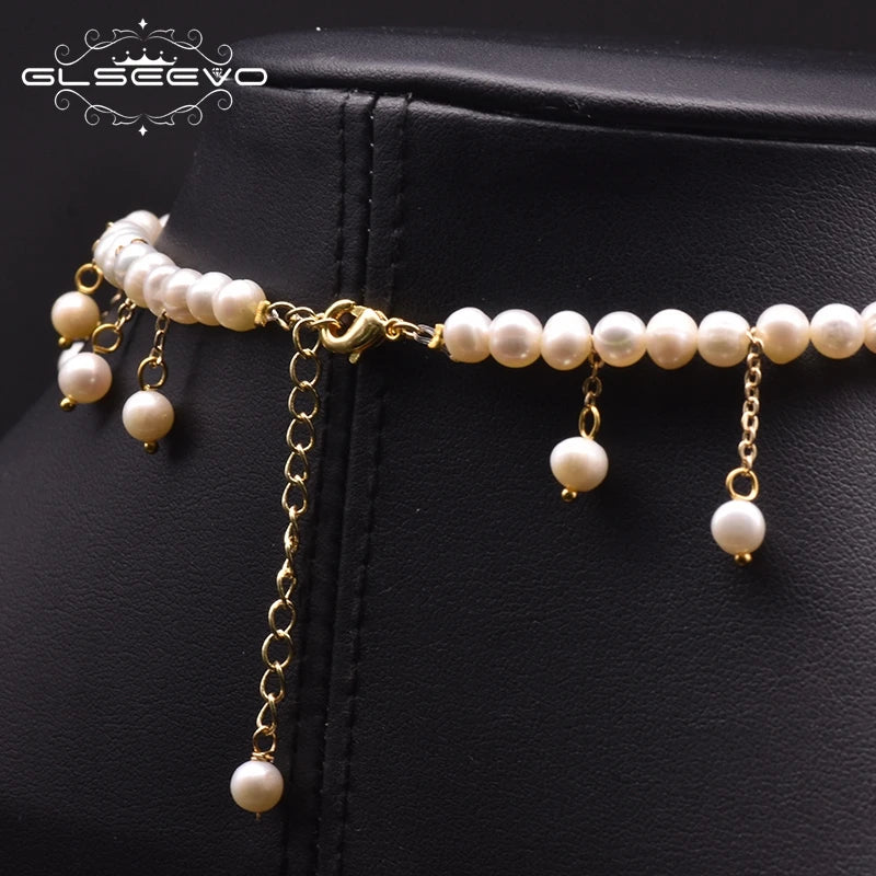 Handmade Beaded Tassel Choker Necklace for Best Friend Natural Freshwater Pearl Luxury Jewelry