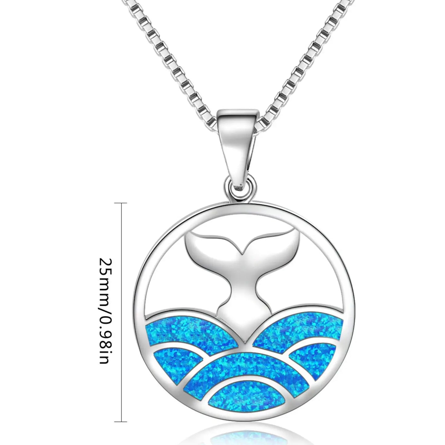 Aobao Trendy Christian Blue Opal Mermaid Tail Sweater Chain Surfing Necklace Silver Plated Copper Alloy Inlaid Lab Created Opal