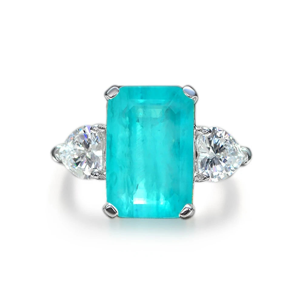 MuShan Jewelry Factory 925 Silver 5 Carat Synthetic Paraiba Rectangular 8*12 High Carbon Diamond Ring for Women