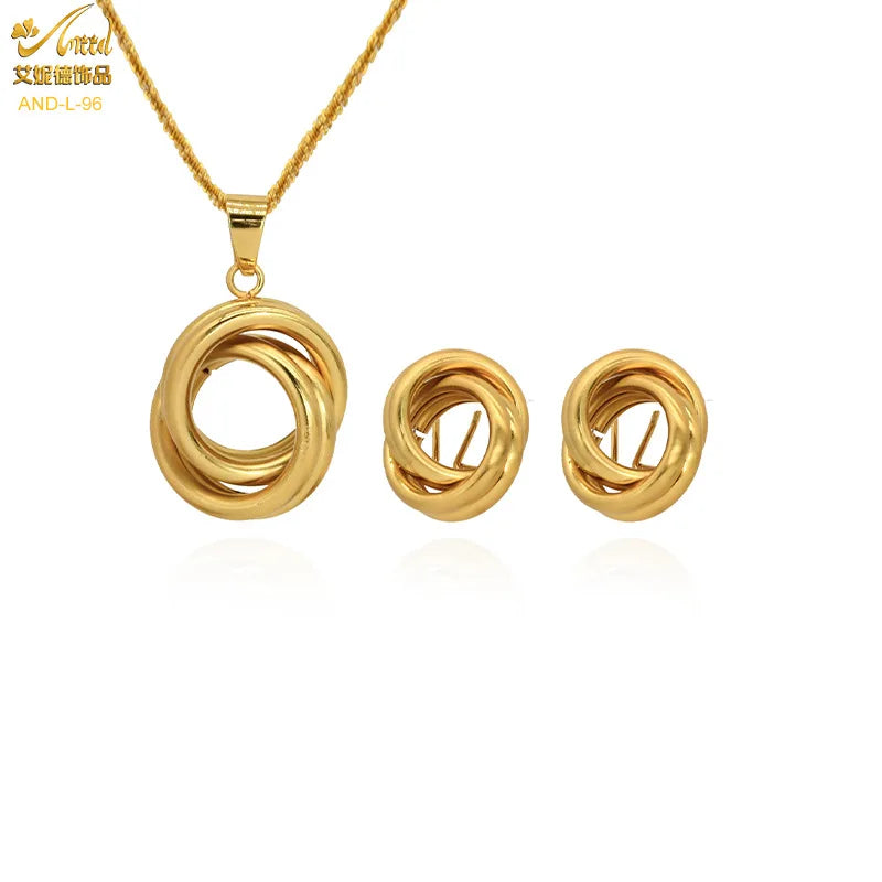 Dubai Bridal 24K Gold Plated Pendant Necklace & Earrings Set | Luxury Brass Jewellery | 15 Styles