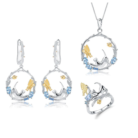 ArtistA Butterfly Geometric Oval Blue Earrings