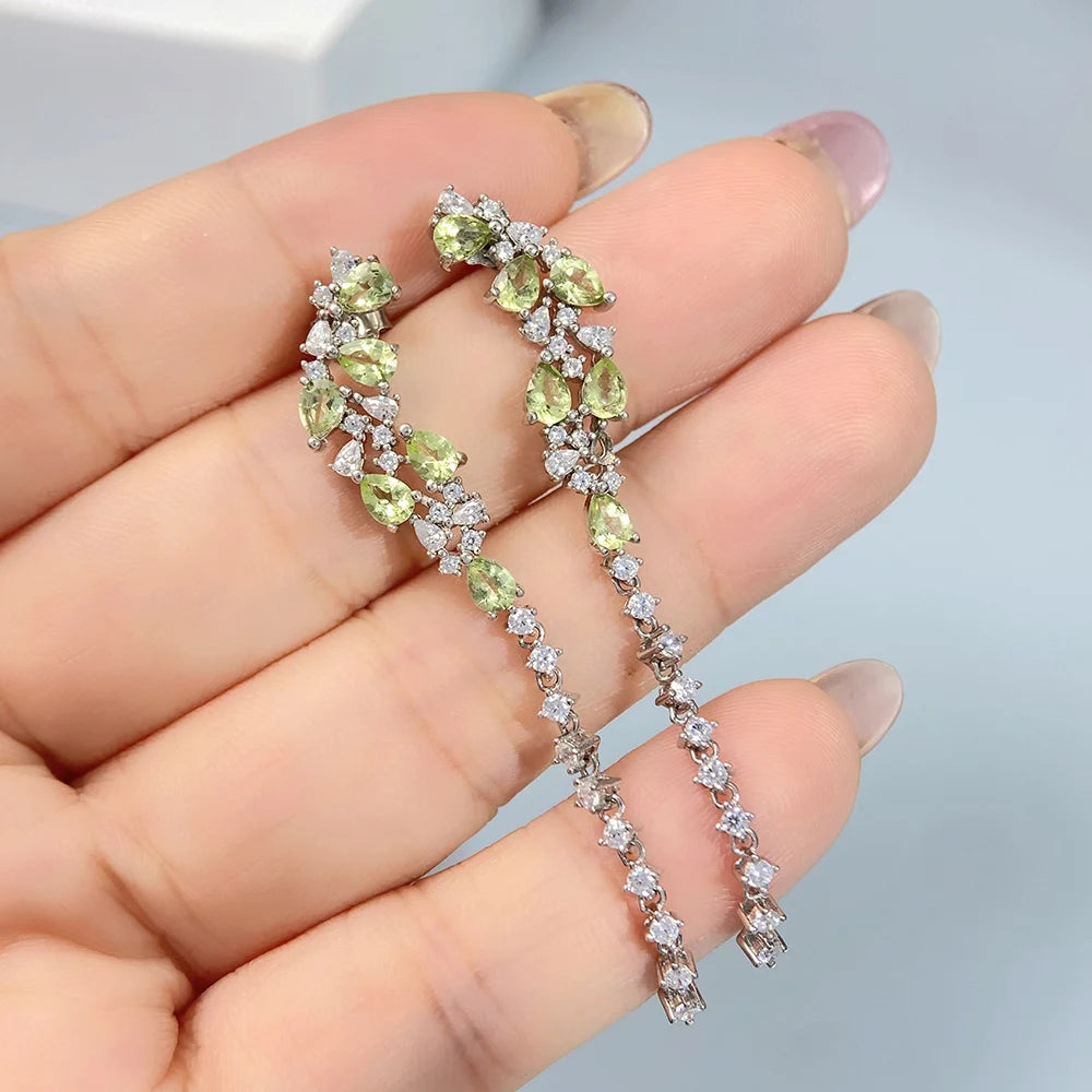 Gioiellieri Natural Peridot Drop Earrings for Women S925 Sterling Silver 925 Jewelry Fine Jewelry Fashion Accessories Wedding Gift