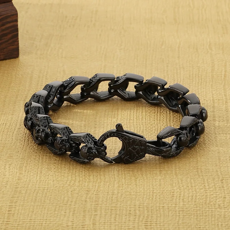 KALEN Premium Jewelry Fashion Bracelets Stainless Steel Punk Skull Links Bracelet Bangle for Men