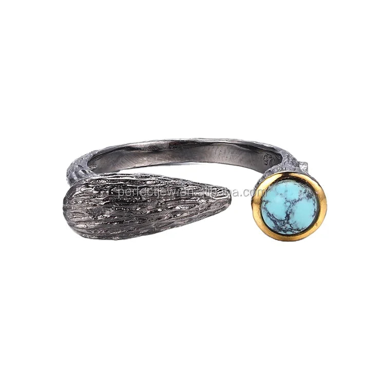 Gemstone Recycled Jewelry Ring Luxury Adjustable Jewellery Rings Turquoise 925 Sterling Silver Ring