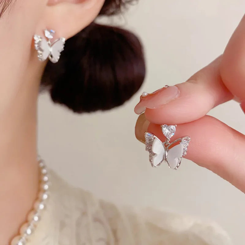 Hot Selling Fashion Unique Butterfly Necklace and Earrings Set with Zircon Classic Real Gold Plated Jewelry Set for Women