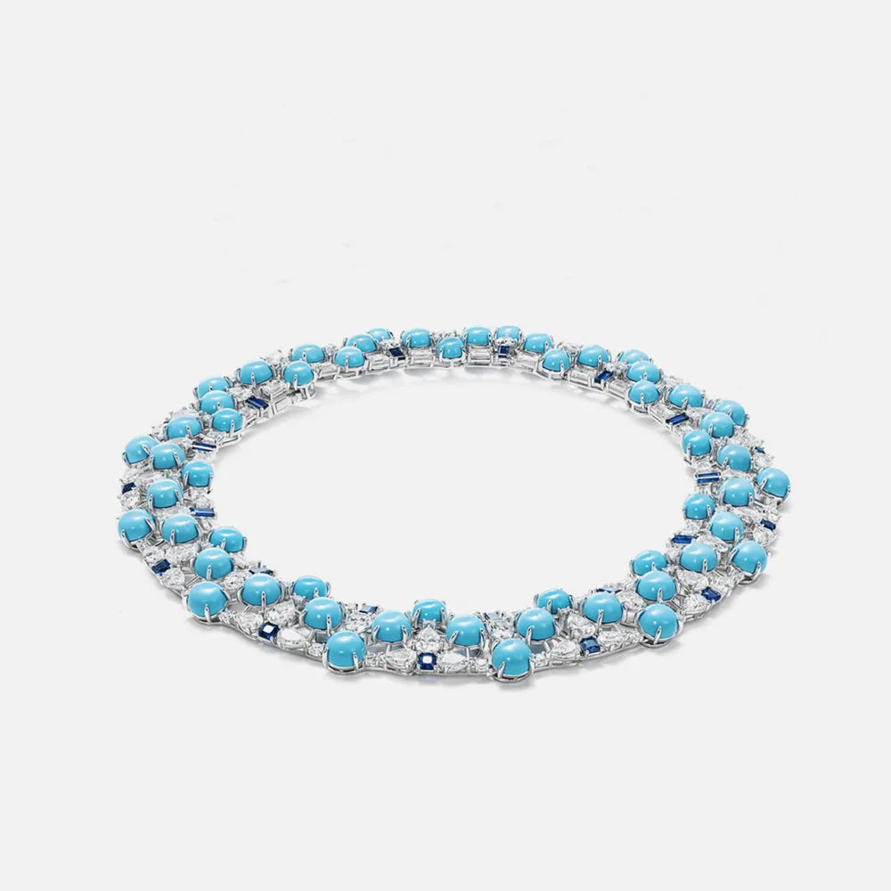 MuShan Jewelry Factory Blue Turquoise Necklace for Women 925 Sterling Silver Gold Plated High Carbon Diamond Necklace Jewelry