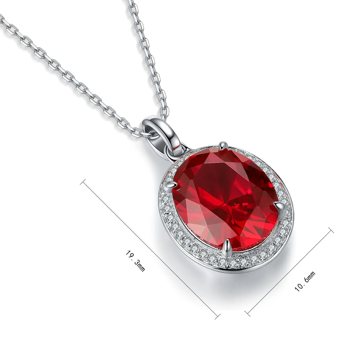 Gemfiori Customizable 925 Sterling Silver 3.38ct Oval Cut Lab Grown Ruby Link Chain Pendant 3.38ct Necklace Jewelry Weddings Engagements