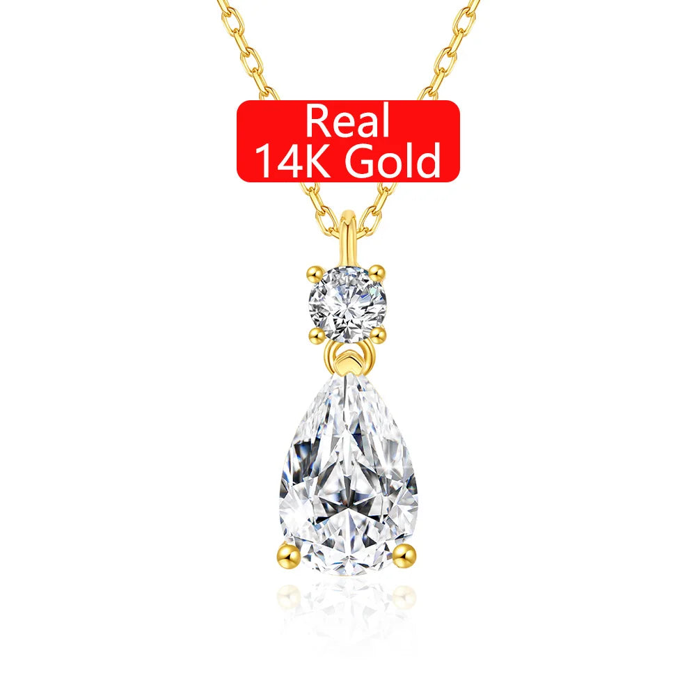Gioiellieri Luxury Jewelry Gold Woman Engagement New Year Gift 3ct Pear Cut Moissanite Pendant Hollow 14K Real Gold Necklace