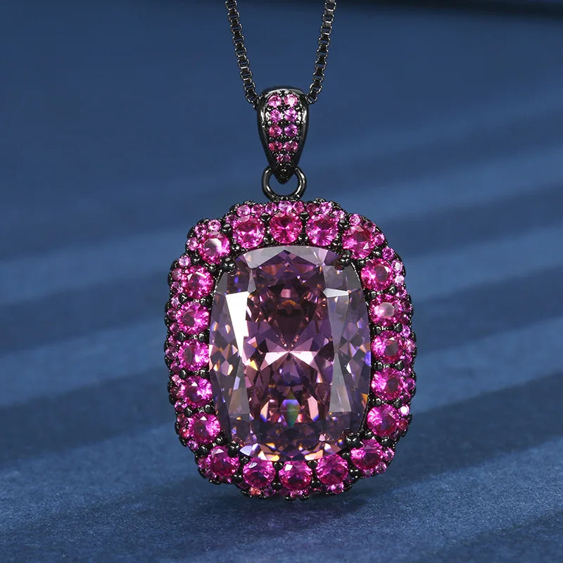 Gemfiori Korean Version Fashionable square Zircon Pendant Ring Accessory Ring Necklace Set