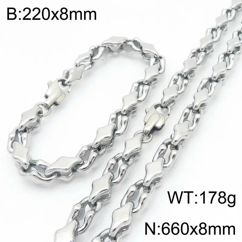 REBEL Punk Stainless Steel Melon Seed Chain Necklace Bracelet Accessories for Men Women Fashion Jewelry Sweater Necklace
