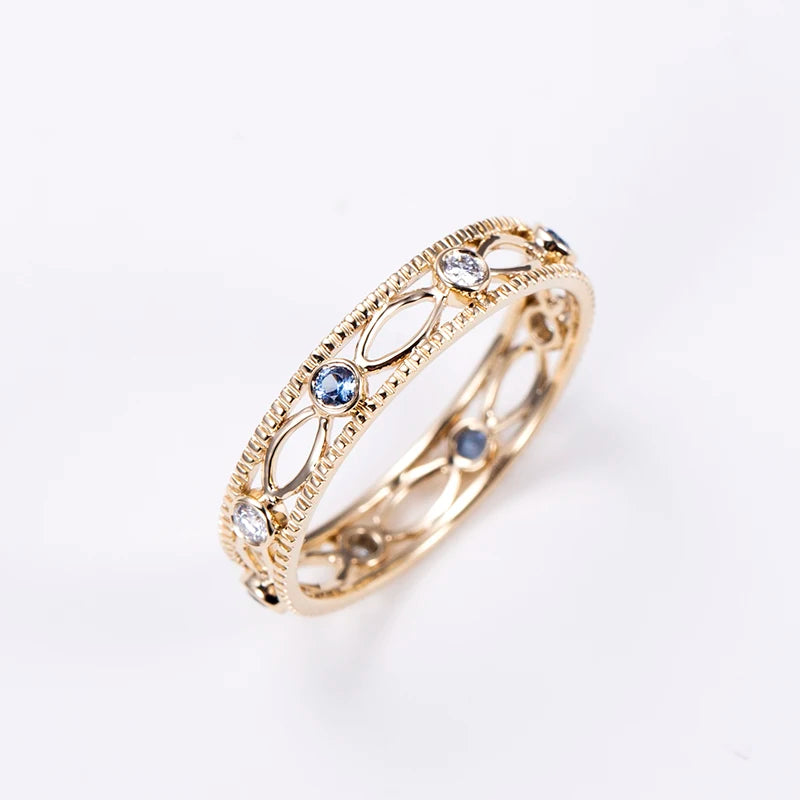 Gemfiori Messi Jewelry MSR-1534 Luxury 9K Gold Stackable Ring Lab Gemstone & Lab Diamond