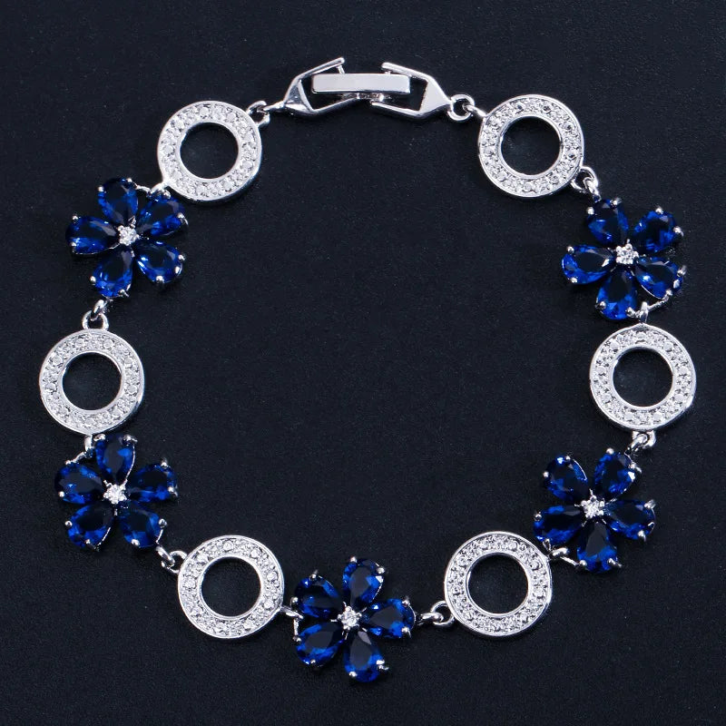 Women's Trendy Floral Design AAA Zirconia Beaded Bracelet 925 Silver Stamped Geometric Jewelry Platinum Plated Gift for