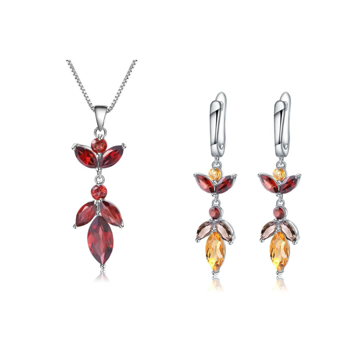 ArtistA Abiding Price Fashion 925 Sterling Silver Natural Gemstone Garnet Citrine Drop Jewelry Set for Birthday Gift