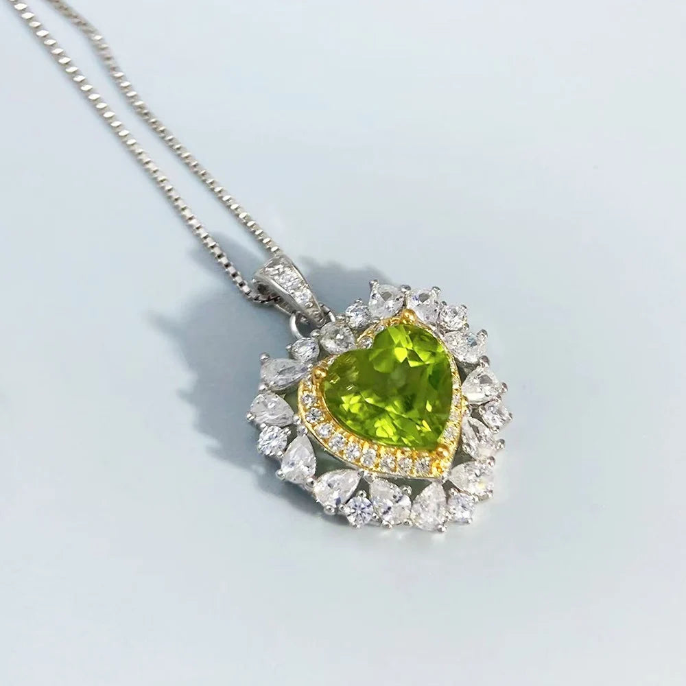 Gioiellieri Vintage Peridot Pendant with 925 Sterling Silver Real Natural Green Gemstone Jewelry for Women Birthday Anniversary Gift Stamped