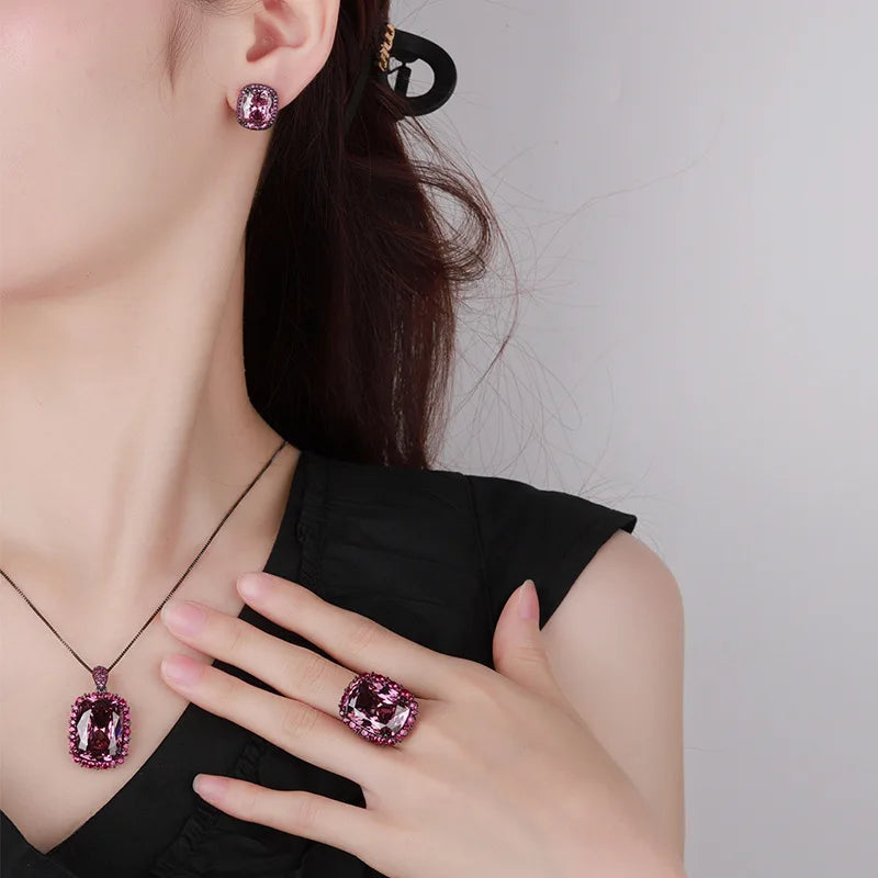 Gemfiori New Hot Selling Jewelry Brass Gold-plated Simulation Bird's Nest Cut Dried Rose Black Gold High-end Set for Women