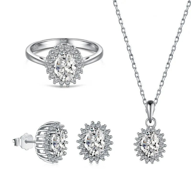 Gioiellieri S925 Sterling Silver Sunflower Round Cut Zircon Necklace Earrings Jewelry Set | Classic Sunflower 2-Piece Set for Women