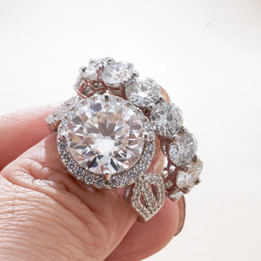 Wholesale Fine Luxury Jewelry Women Red Rings with 12 Carat GRA Certificate Big diamond Moissanite 925 Sterling Silver Ring Sets