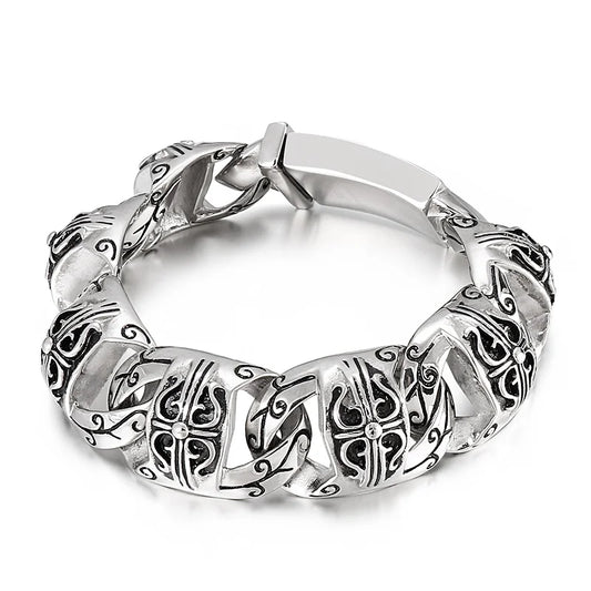 KALEN Mens Punk Style Fine Jewelry Fashion Bracelets Stainless Steel Bold Skull Links Bracelet