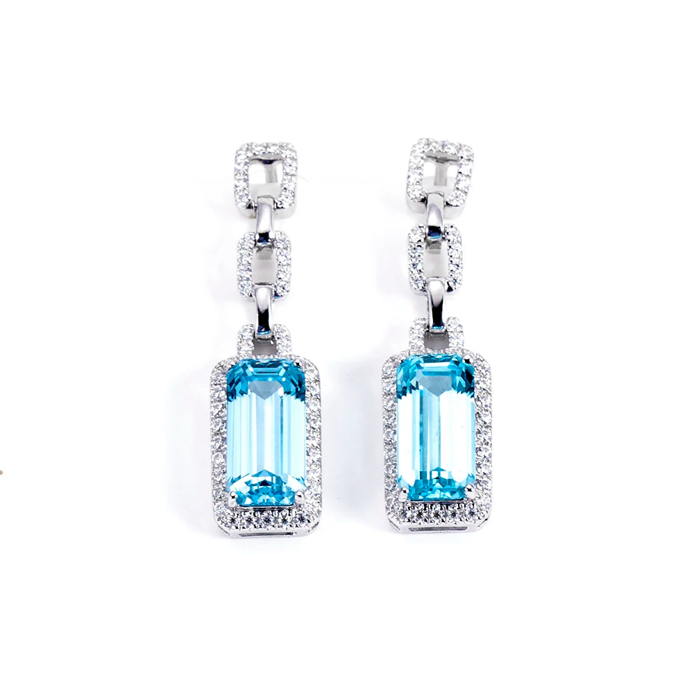 ArtistA MiShang Jewelry S925 Silver Earrings Radiant Cut Lab Grown Sapphire Diamond Aquamarine Lab Grown Diamond Pendant Earrings