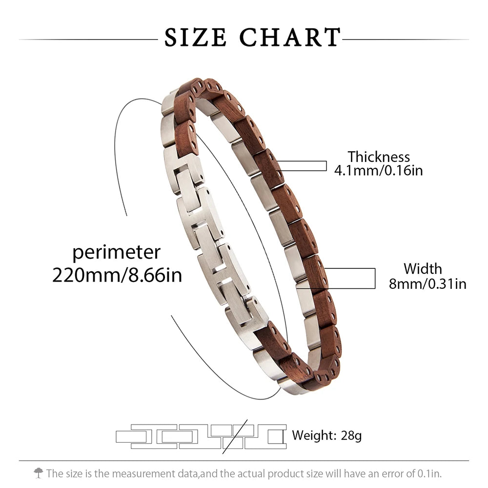 REBEL Slim Metal Wooden Chain & Link Unisex Bracelet Wrist Band for Groomsman Gift