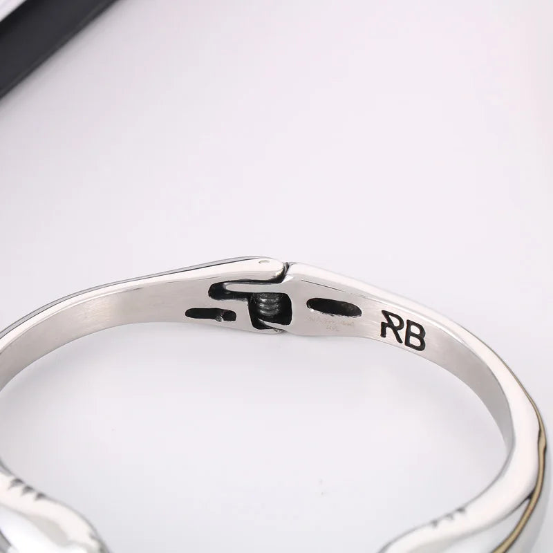 KALEN Unisex Cute Stainless Steel Shark Head Charms Open Cuff Bangle Bracelet