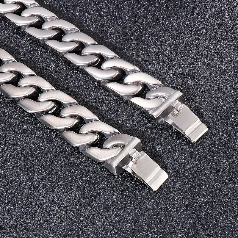 REBEL Polished/Matte Fashion Bracelets Men Stainless Steel Cuban Links Bangles