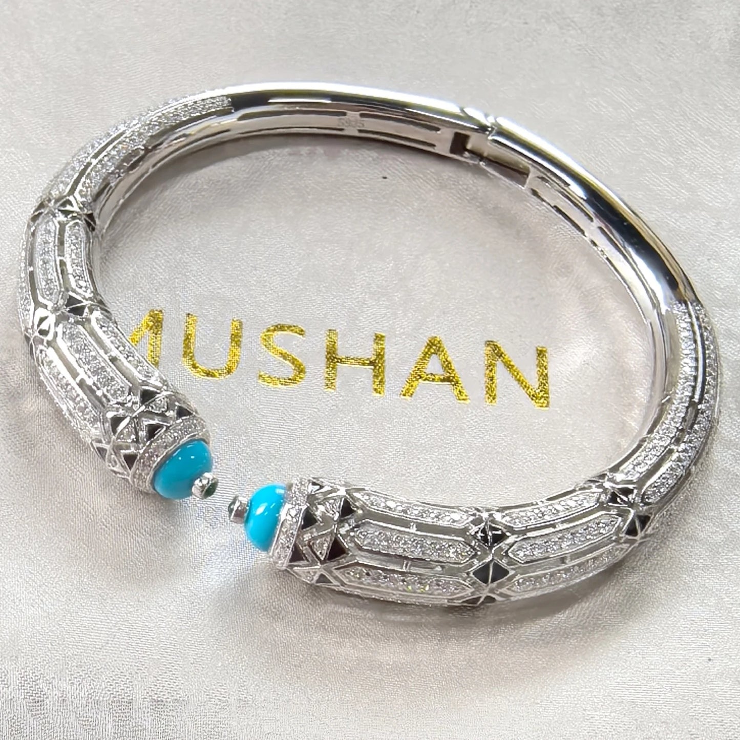 MUSHAN Jewelry Factory 925 Sterling Silver Bangles Bracelets Jewelry Red Coral Blue Turquoise Cuff Bracelet Bangle for Women