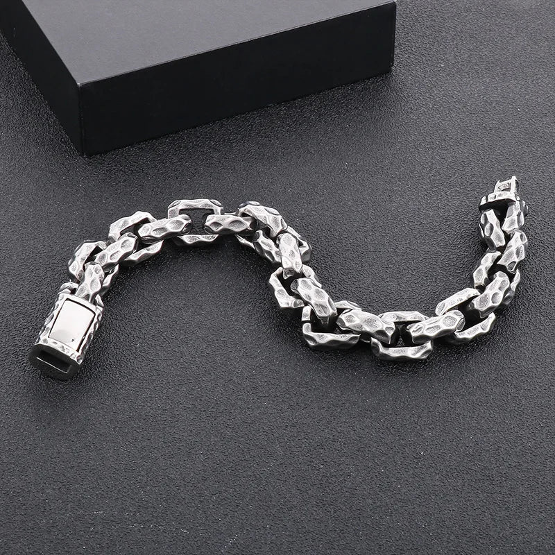 KALEN Men Retro Style Stainless Steel Pitted Surface Square Links Bracelets
