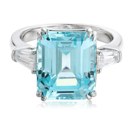 Gemfiori Anster 925silver Emerlad Cutting Lab Grown Paraiba and Moissanite Ring for Women Customized Service Rings Acceptable