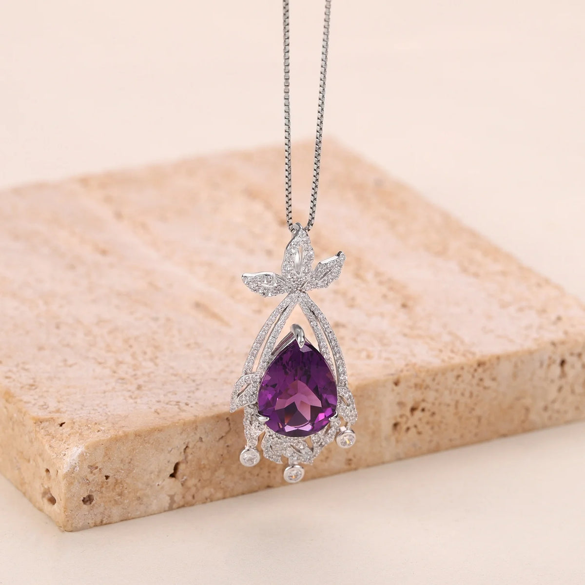 ArtistA ZL0065 Abiding Exquisite Luxury 925 Sterling Silver Big Size Amethyst 2 Pieces Ladies Wedding Cz Jewellery Sets