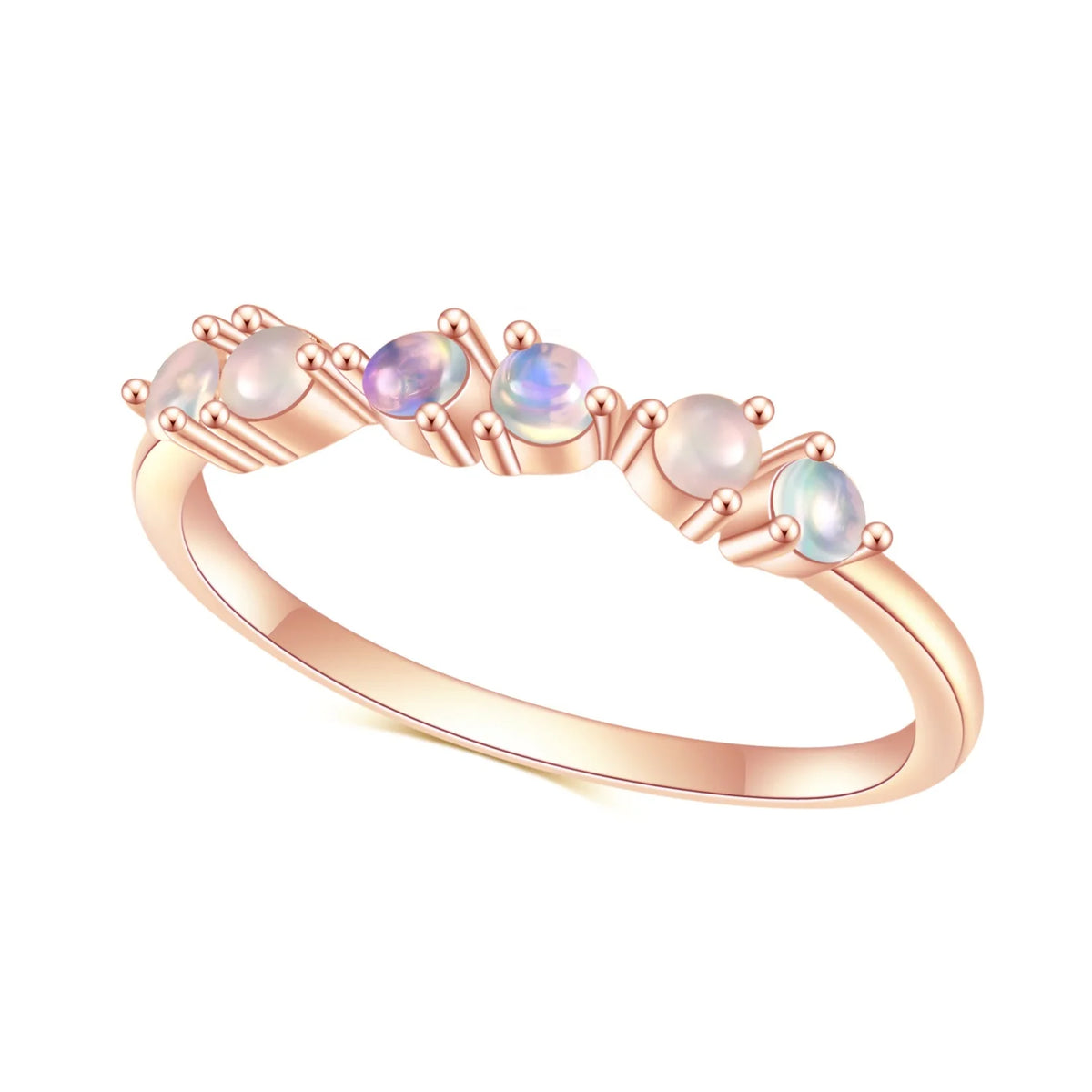 Gemfiori Abiding Factory Price Rose Gold Plated Stackable 925 Sterling Silver Curved Natural Stone African Ethiopian Opal Rings Bands