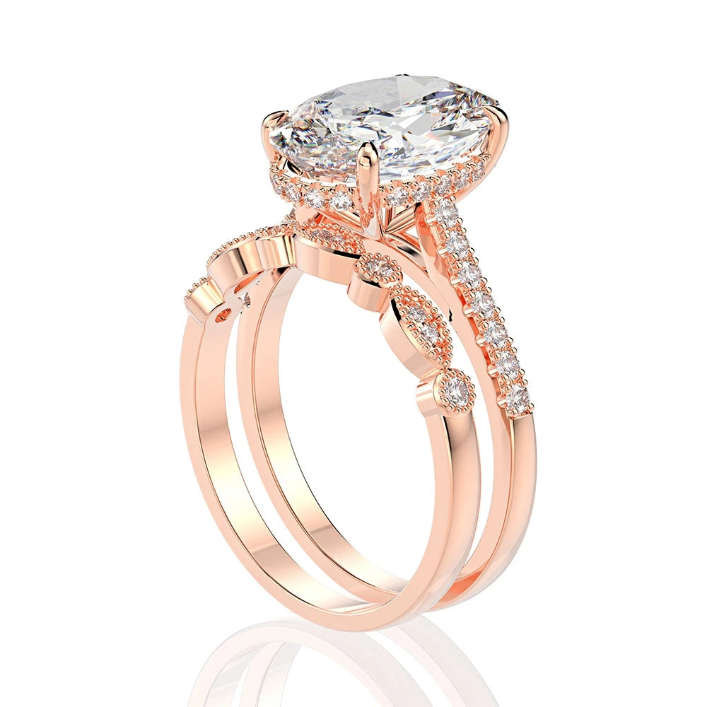 SILVERELLI 4 Carat Ice Flower Cut Diamond Ring | S925 Sterling Silver | White Gold & Rose Gold | Couples Wedding Ring