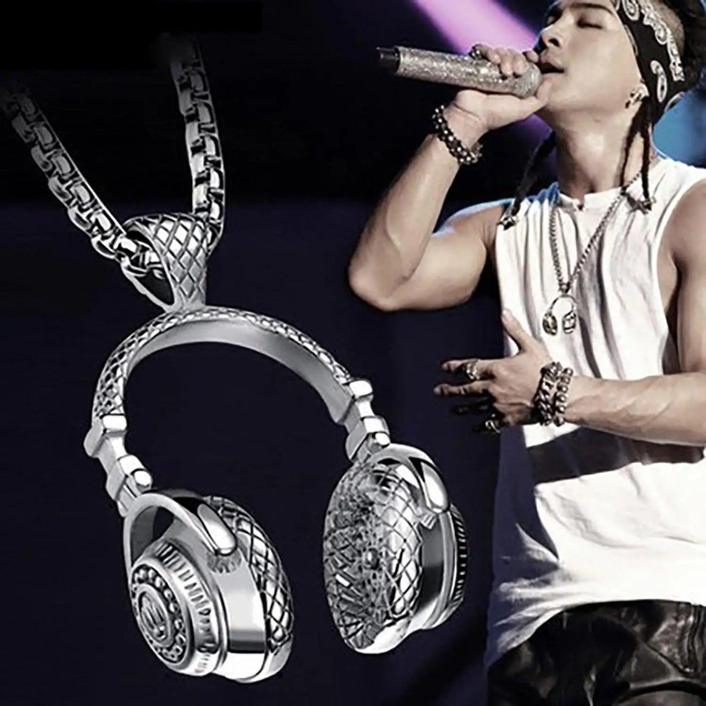 High Quality Custom Hip Hop Headset Design Jewelry Men's Stainless Steel Music Headset Dj Headphone Pendant Necklace