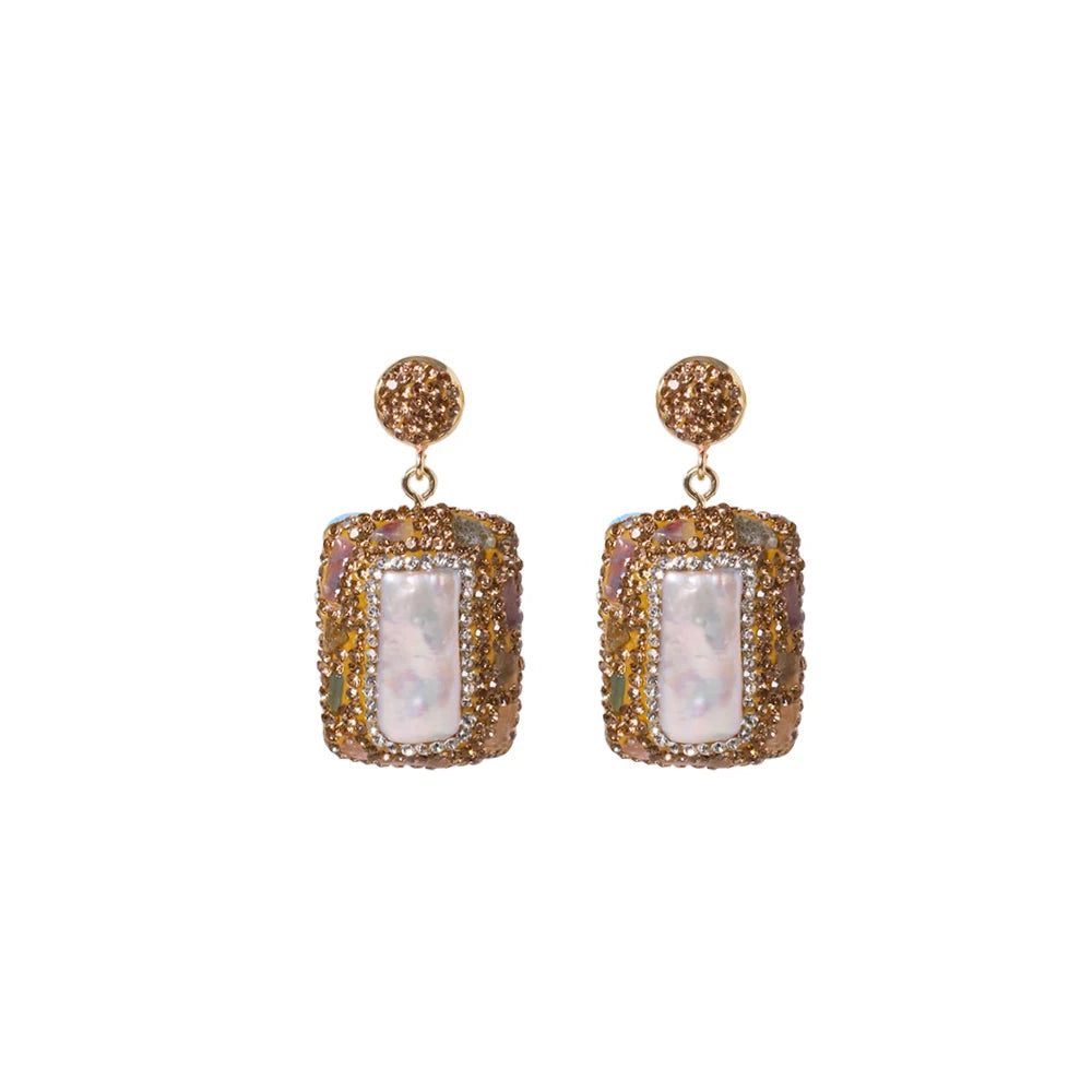Natural Freshwater Baroque Inlaid Zircon Pearl Earrings Korean Style Women Luxury Jewelry Fashion Ladies and Girls Gift GE1523