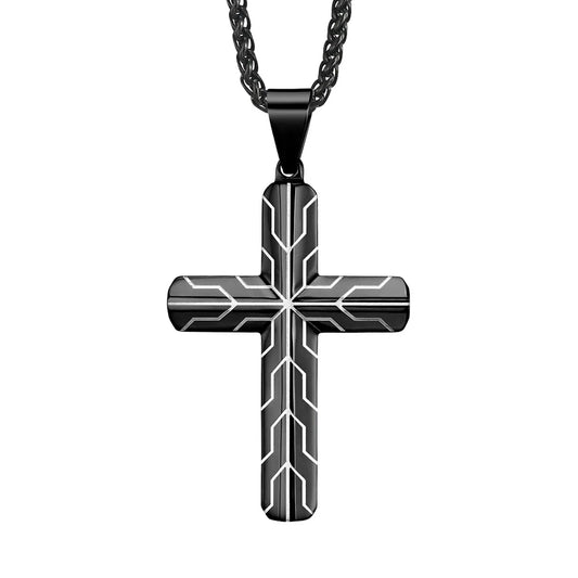 REBEL Black and Blue Texture Stainless Steel Cross Necklace for Men