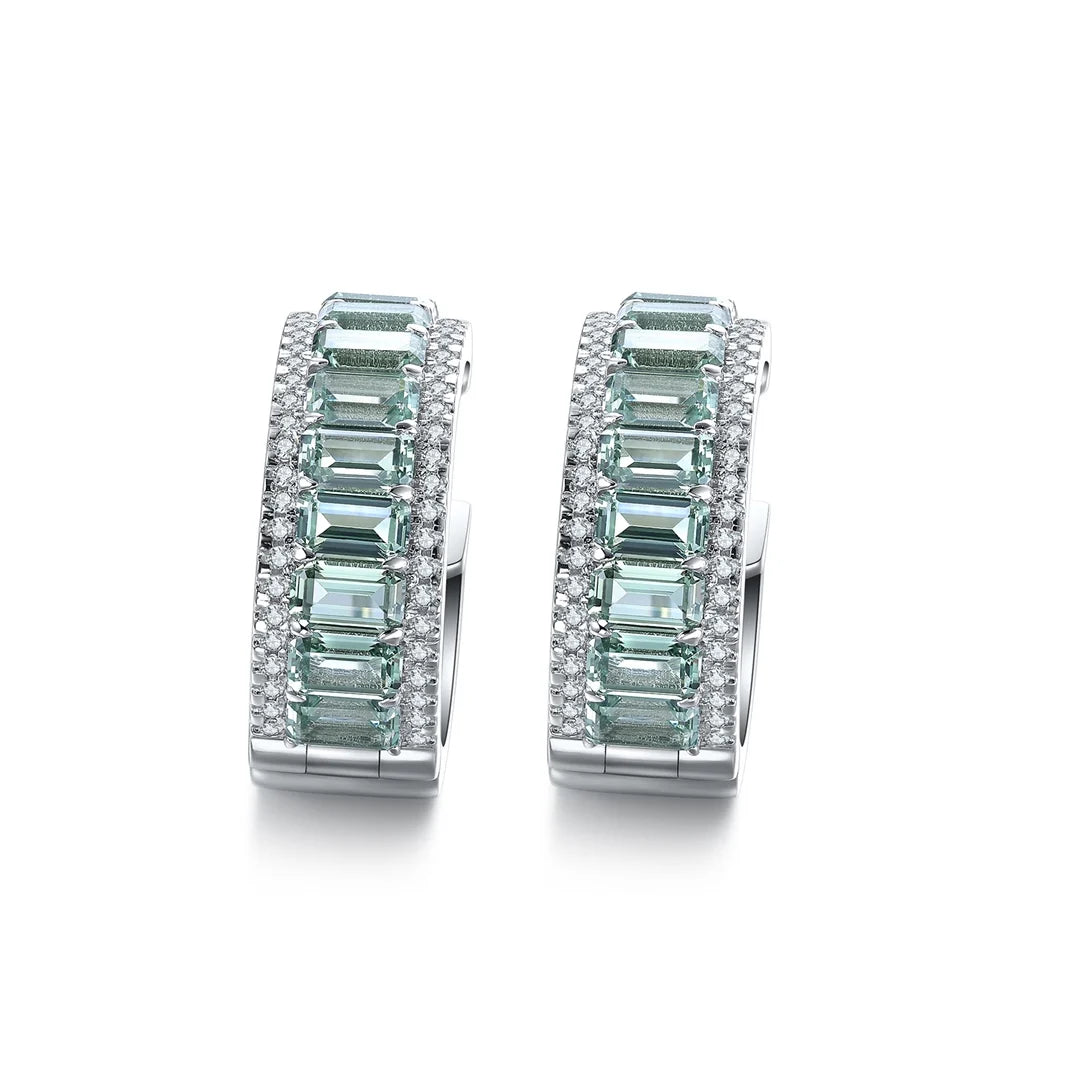 Gemfiori New Fashion Green Sapphire Silver C Shape Big Hoop Earrings Set for Women Jewelry Party Gift Fashion Earrings Set